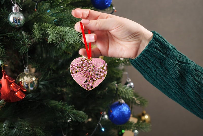 GROWTHMAGIC Store Pink Heart Christmas Ornaments - Metal Heart Ornaments for Christmas Tree with Rhinestones Xmas Decor Gift for Women Girls - Image 2